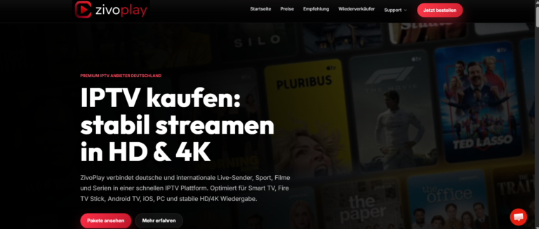 Startseite von ZivoPlay mit deutschsprachiger Tarifnavigation und IPTV-Angebot