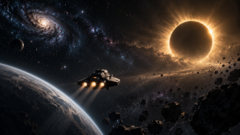 Project Hail Mary streamen: symbolische Illustration eines Raumschiffs vor einer verdunkelten Sonne